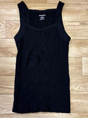 Purr Black Ribbed Tank - Square Neck Sleeveless